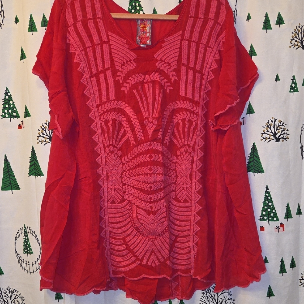 Johnny Was Hot Pink and Light Pink Embroidered Tunic